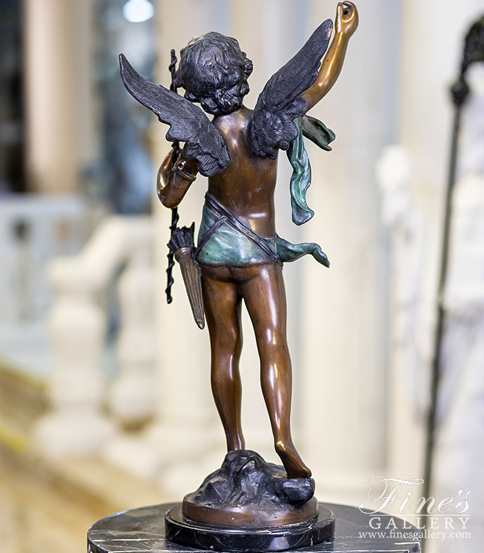 Bronze Statues  - Playful Young Cherub Boy W/Staff Bronze Statue - BS-372